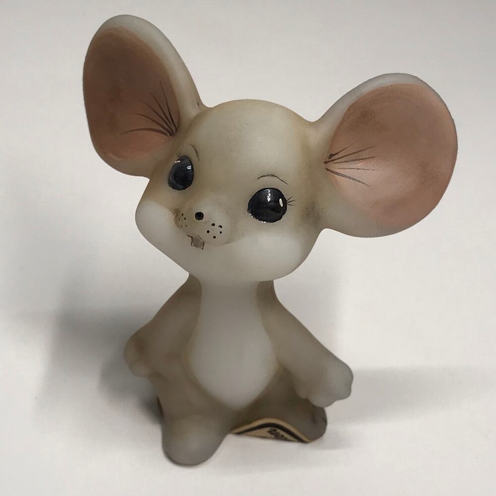 Fenton Mouse Satin Art Glass Brown Mouse Hand Painted Signed Stickers Vintage - Picture 8 of 12